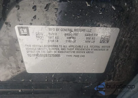 2011 Chevrolet Cruze Ltz z USA, uszkodzony, nr VIN 1G1PH5S92B7275968